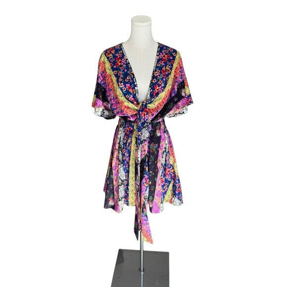 Amur - Nyla Tie Front Dress Vibrant Multicolor Wrap Dress Sz 4 - Picture 3 of 9